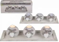 Out Of The Blue Holz Tablett Mit 3 Kugel Teelichthalter