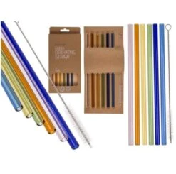 Out Of The Blue Glas Trinkhalme Farblich Inkl. Bürste